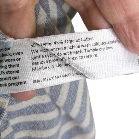 Eileen Fisher Top Medium Blue Striped Pullover Boxy Hemp Organic Cotton Cap Slee - Picture 6 of 8